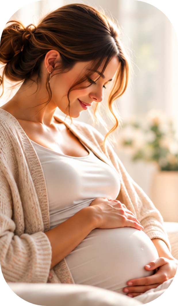 A pregnant woman cradling her bump