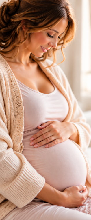 A pregnant woman cradling her bump