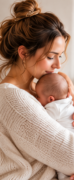A mother holding her newborn baby